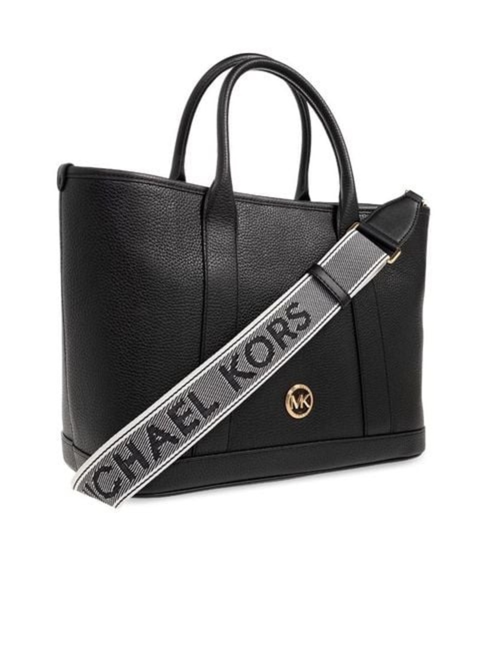 Michael Kors Black Leather Tote with Logo Strap